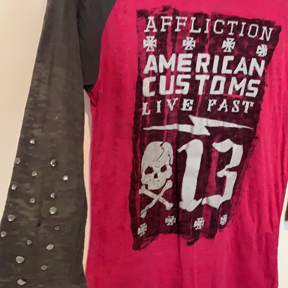 Affliction pink 3/4 sleeve top - Picture 3 of 5